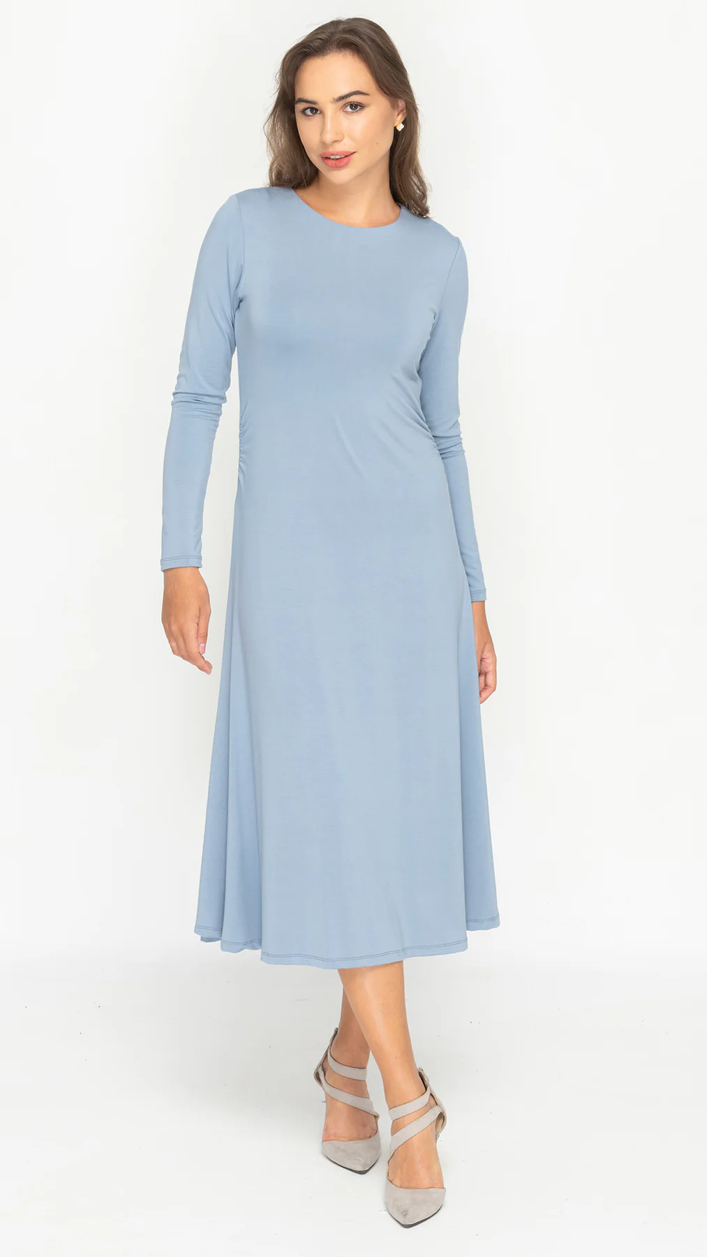 Side Ruched Dress- Bamboo Jersey S / ICE BLUE Side Ruched Dress- Bamboo Jersey S / ICE BLUE
