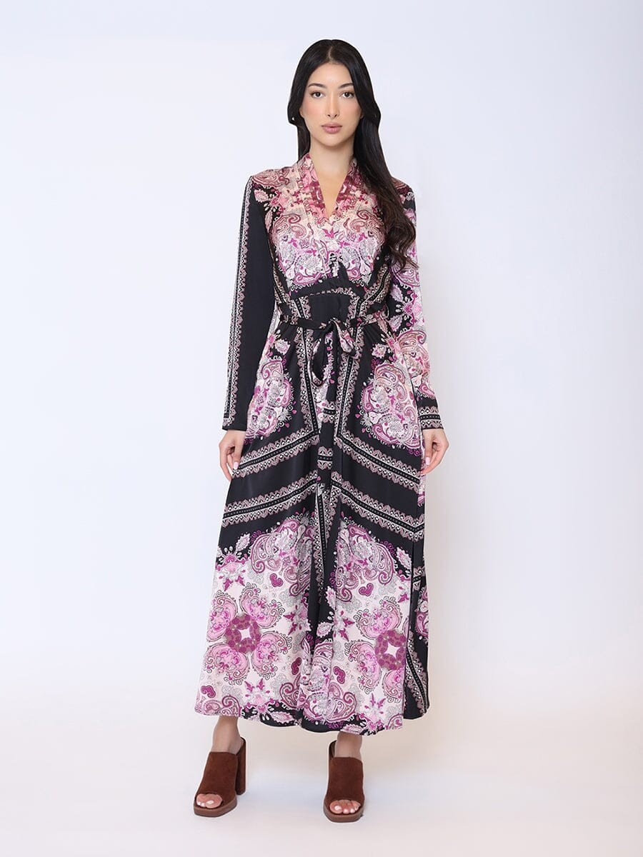 chinese dress ladies Floral Print Puff Sleeve Maxi Tie Belt Dress Gracia D36659