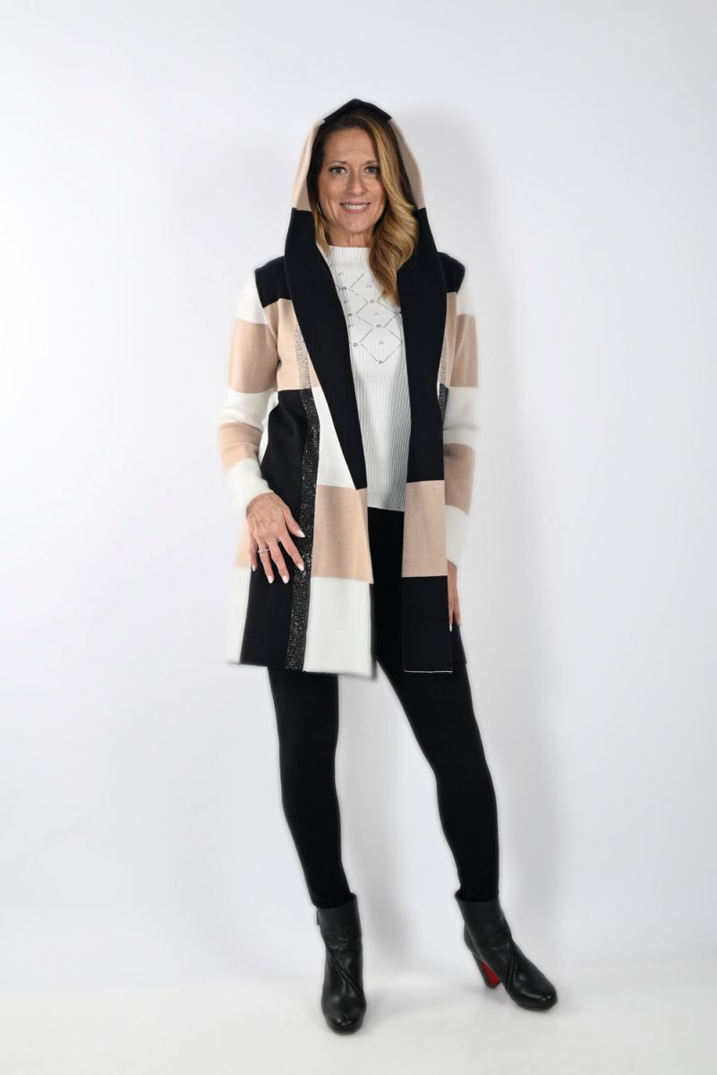 Frank Lyman Black/Beige Knit Cardigan 233858