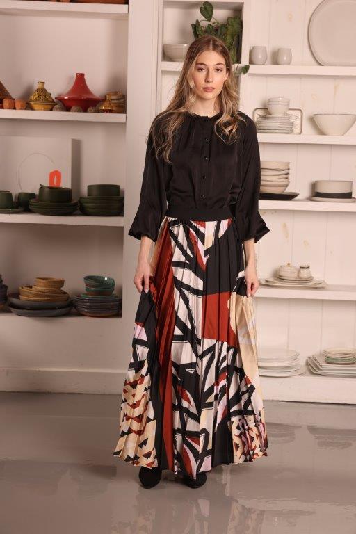 Pleated Printed Skirt