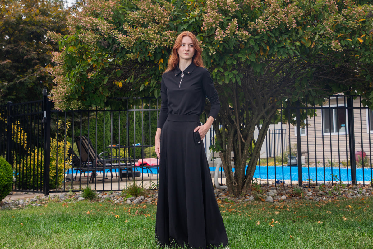 Jersey Paneled Snap Pocket Skirt NAVY