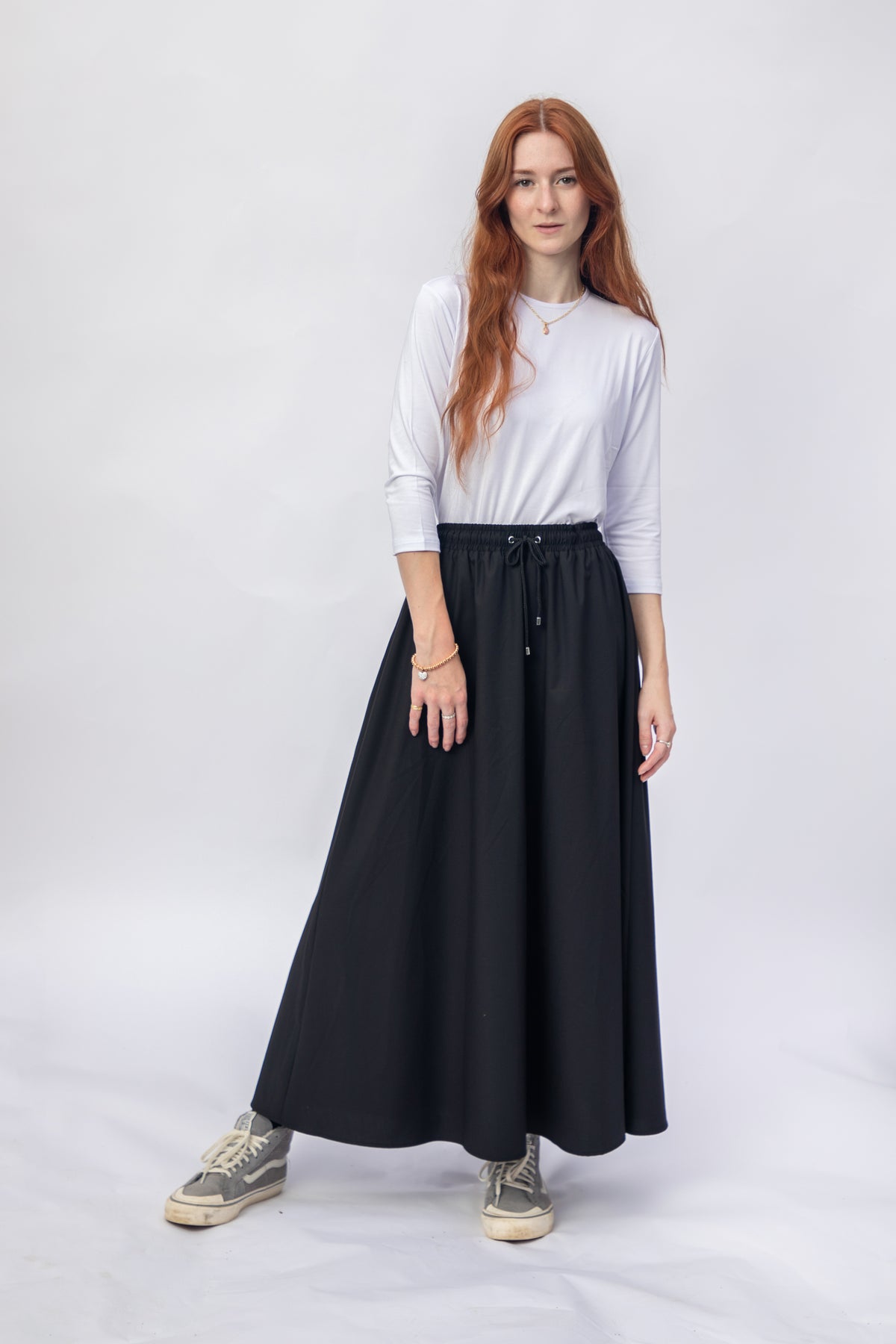 Black Cotton Drawstring Skirt
