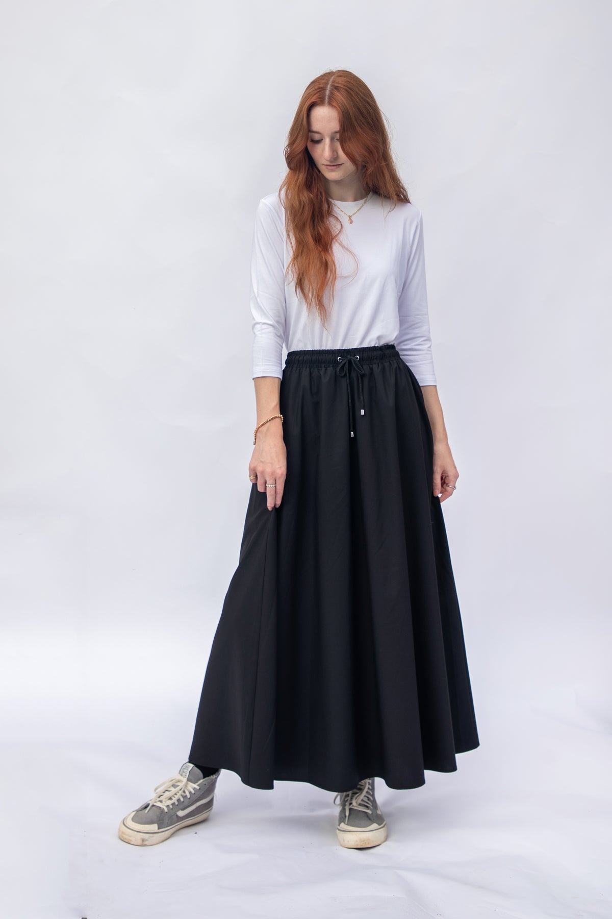 Black Cotton Drawstring Skirt