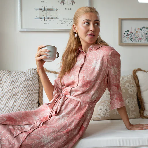 a woman sitting on a sofa