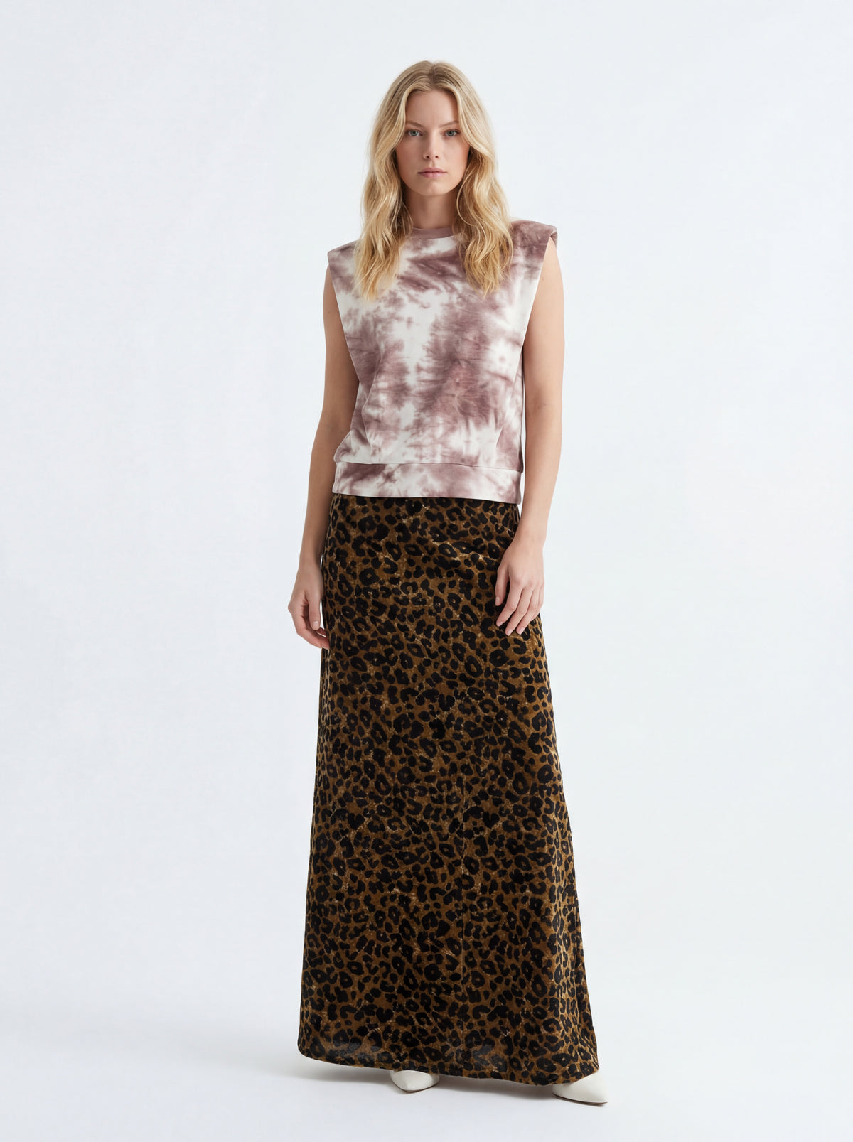 Color Block Shirt + Cheetah Print Skirt - 02