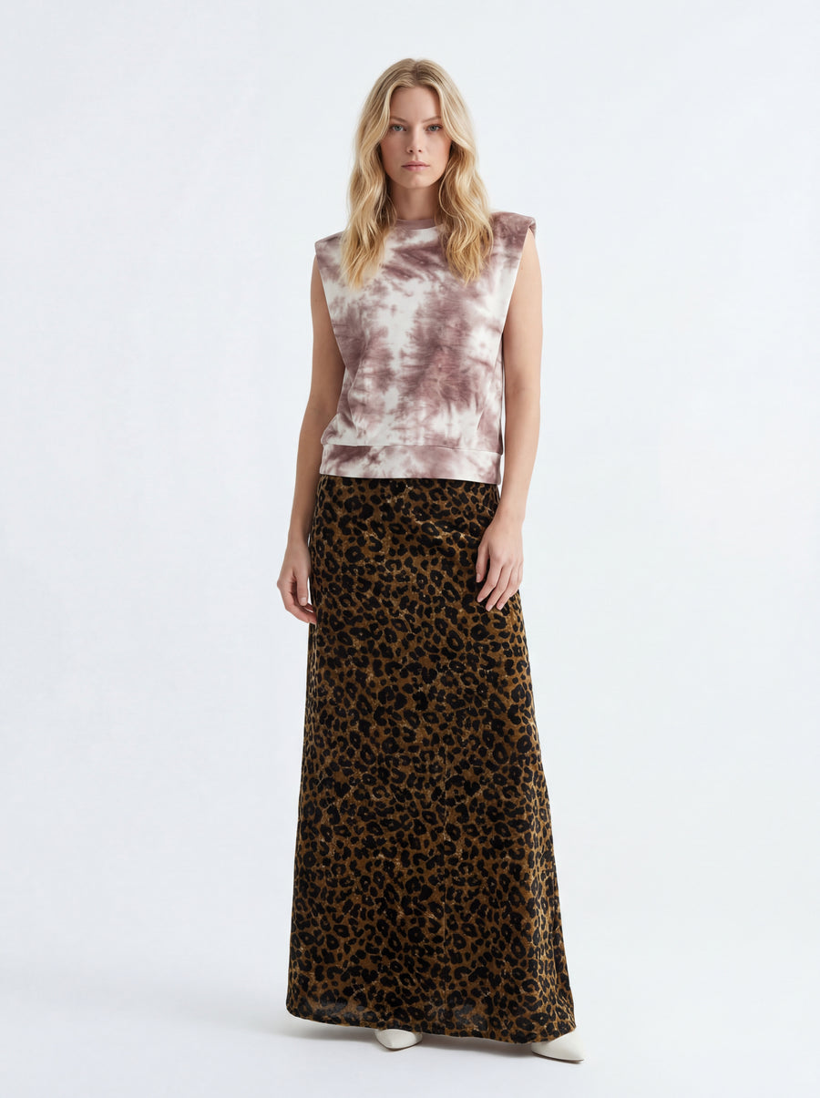 Color Block Shirt + Cheetah Print Skirt - 02