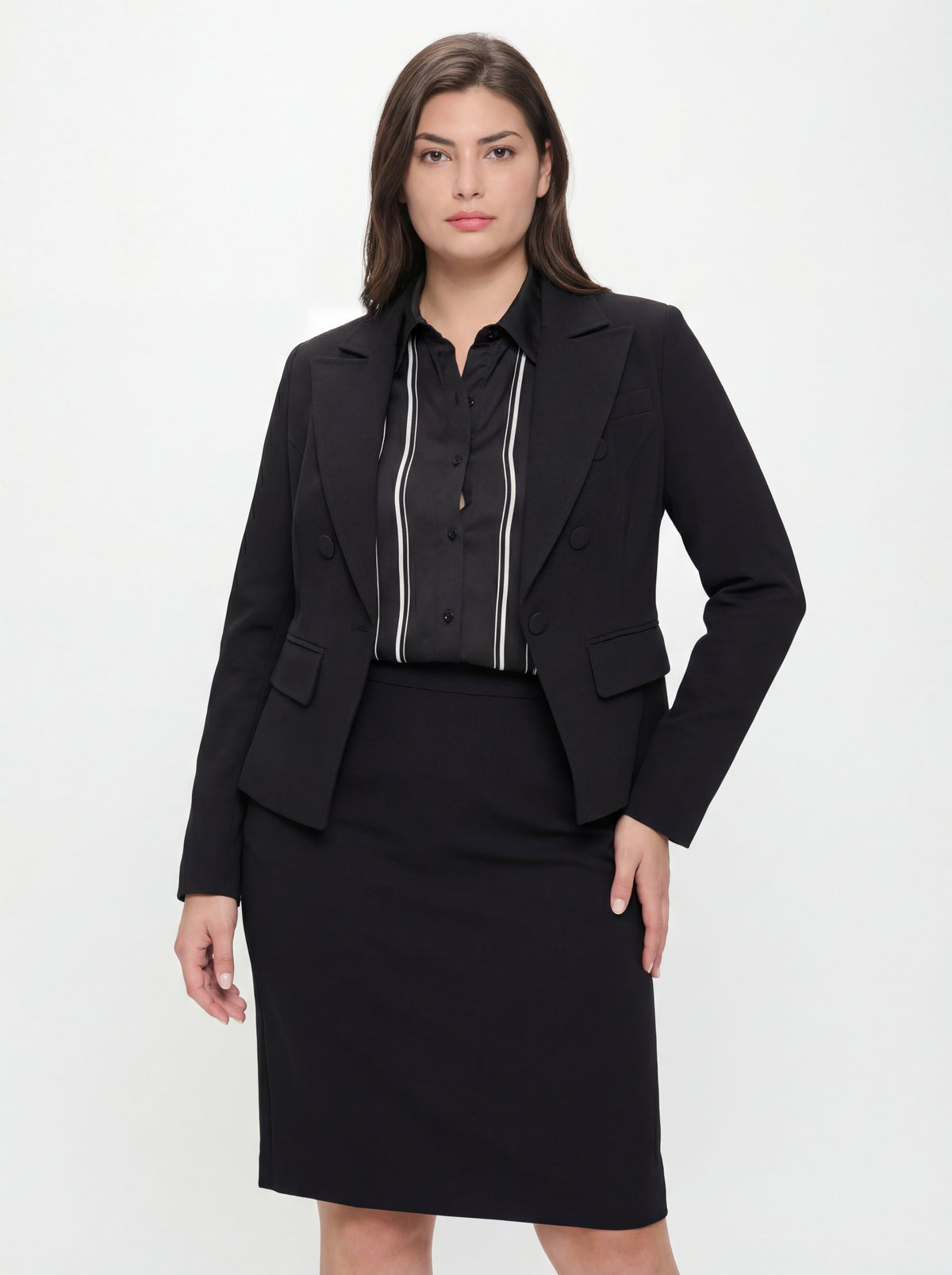Plus Size Stripe + Mossaic Pencil Skirt + Jacket - 05