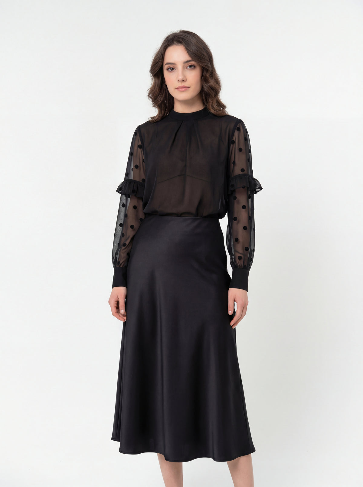 Polka Dot Sheer + Satin Skirt 37