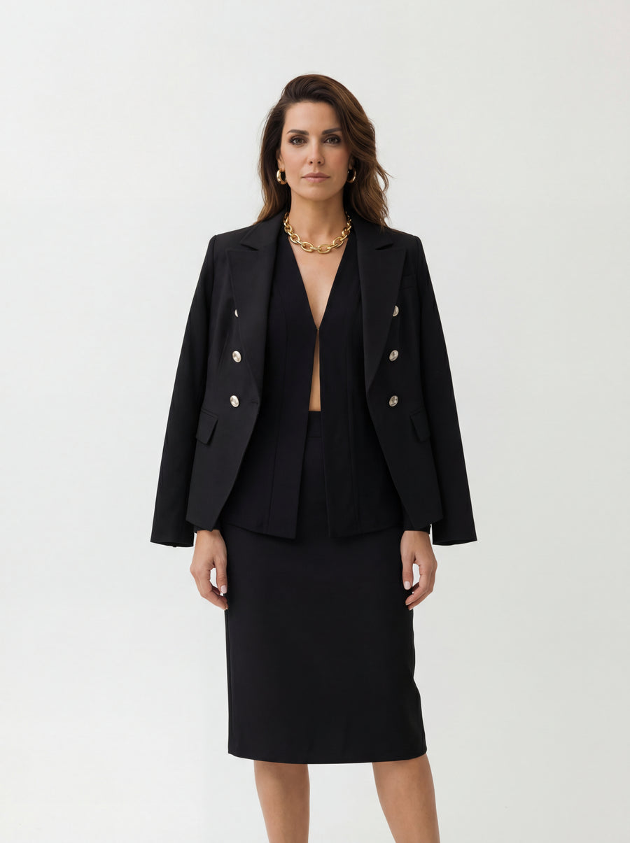 Long Open Front + Mossaic Pencil Skirt + Jacket - 01