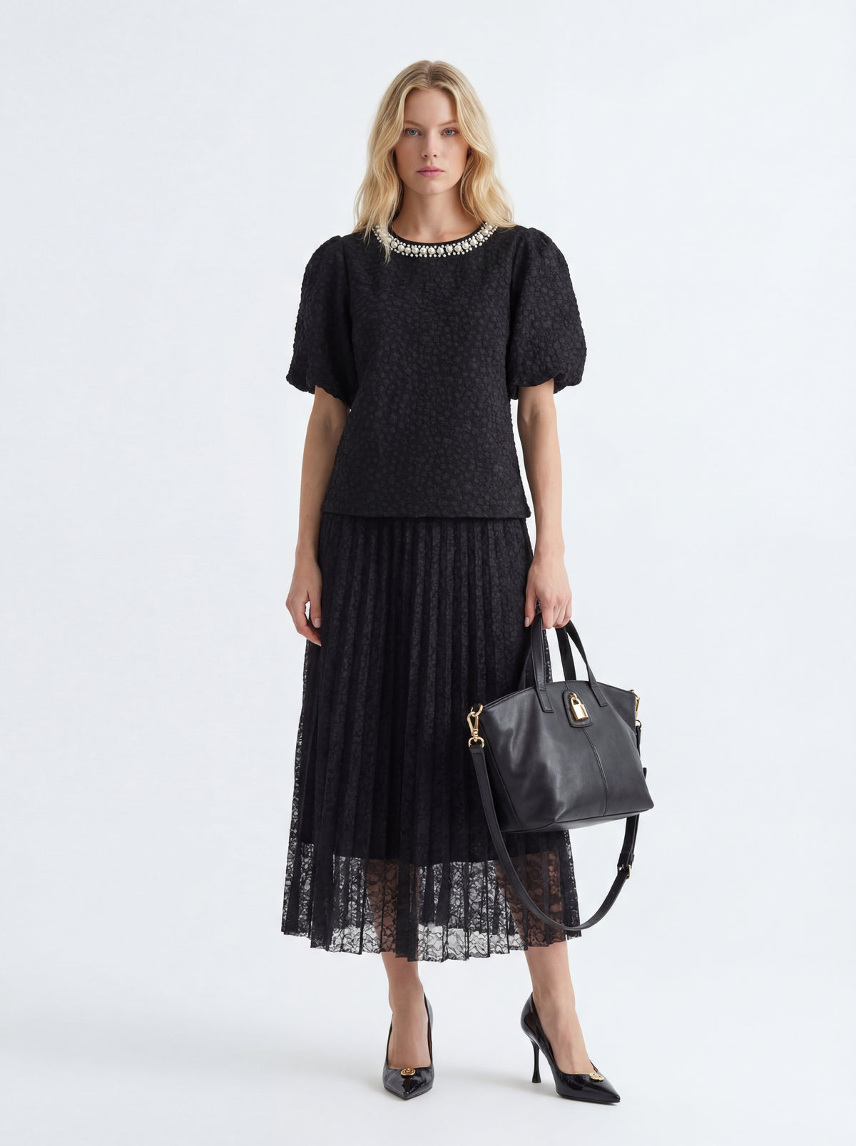 Black Pump With + Textured Top with + Velvet Trim Pleated + Madison Maison x Joan - 06