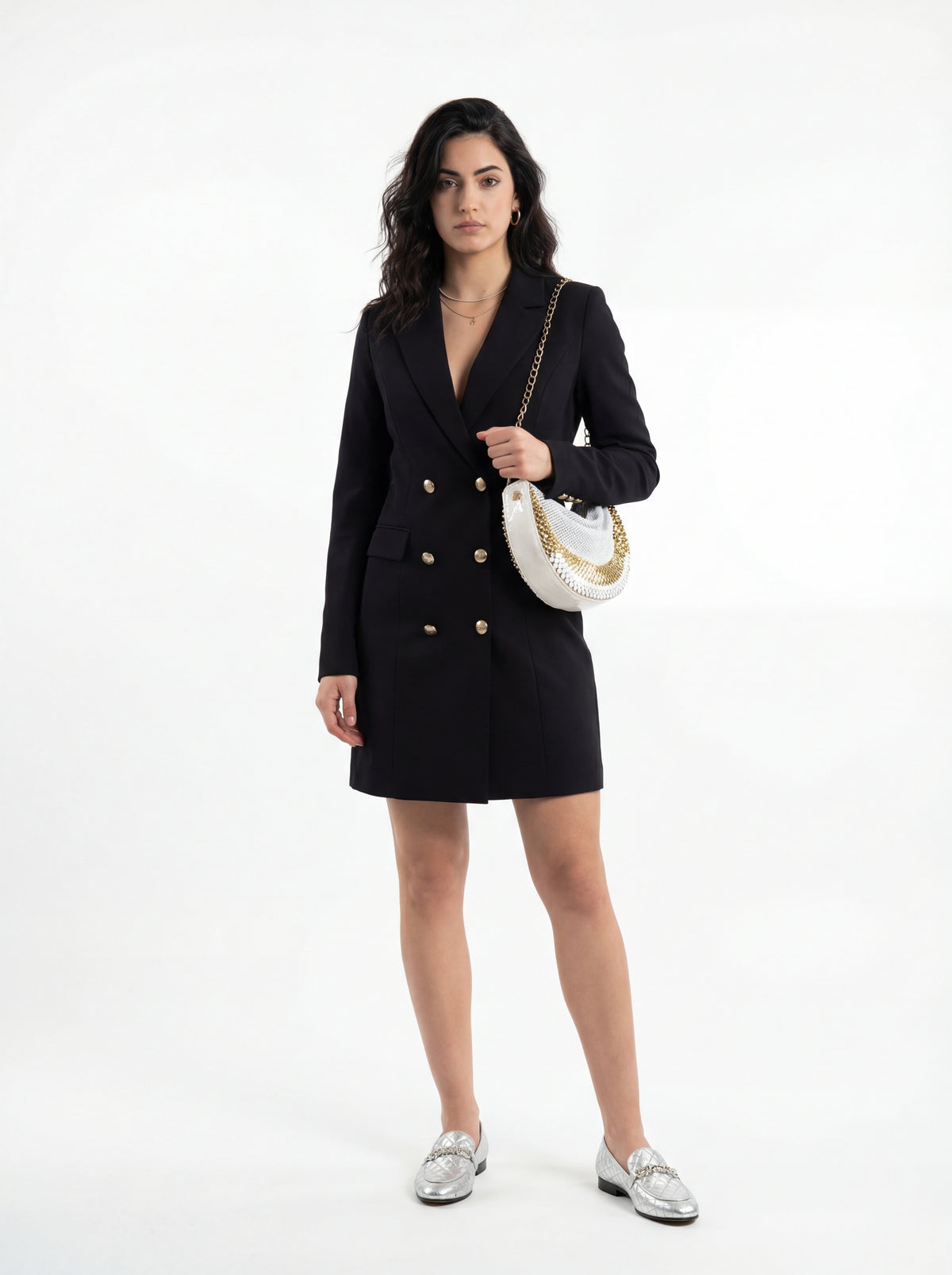 Silver Quilted Flat + 3/4 Sleeve Layering + Mossaic A line + Jacket + Madison Maison ™ Laura - 06