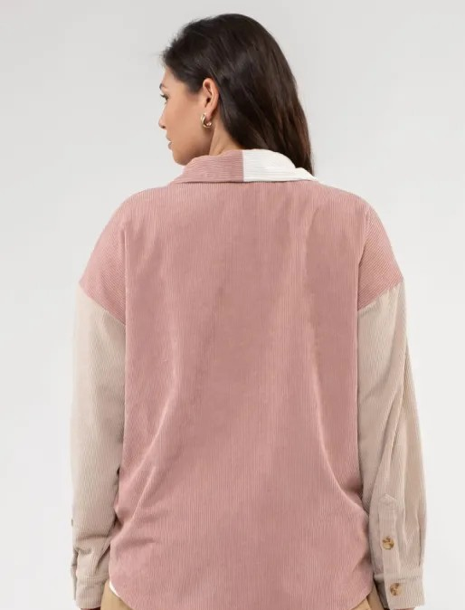 Plus Size Colorblock Corduroy Jacket