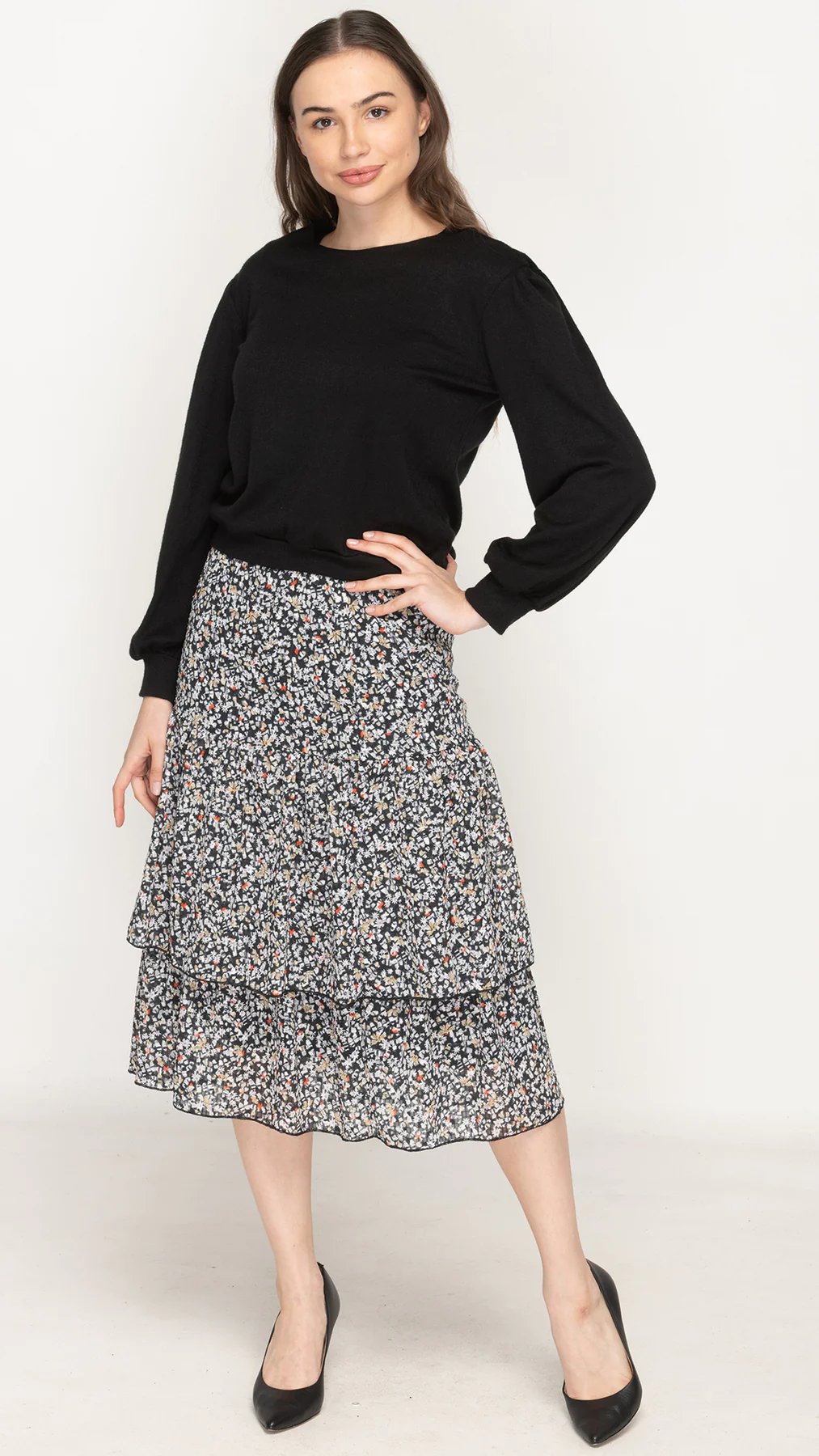 Ruffle Skirt - Woven Multi Color Ditsy Floral