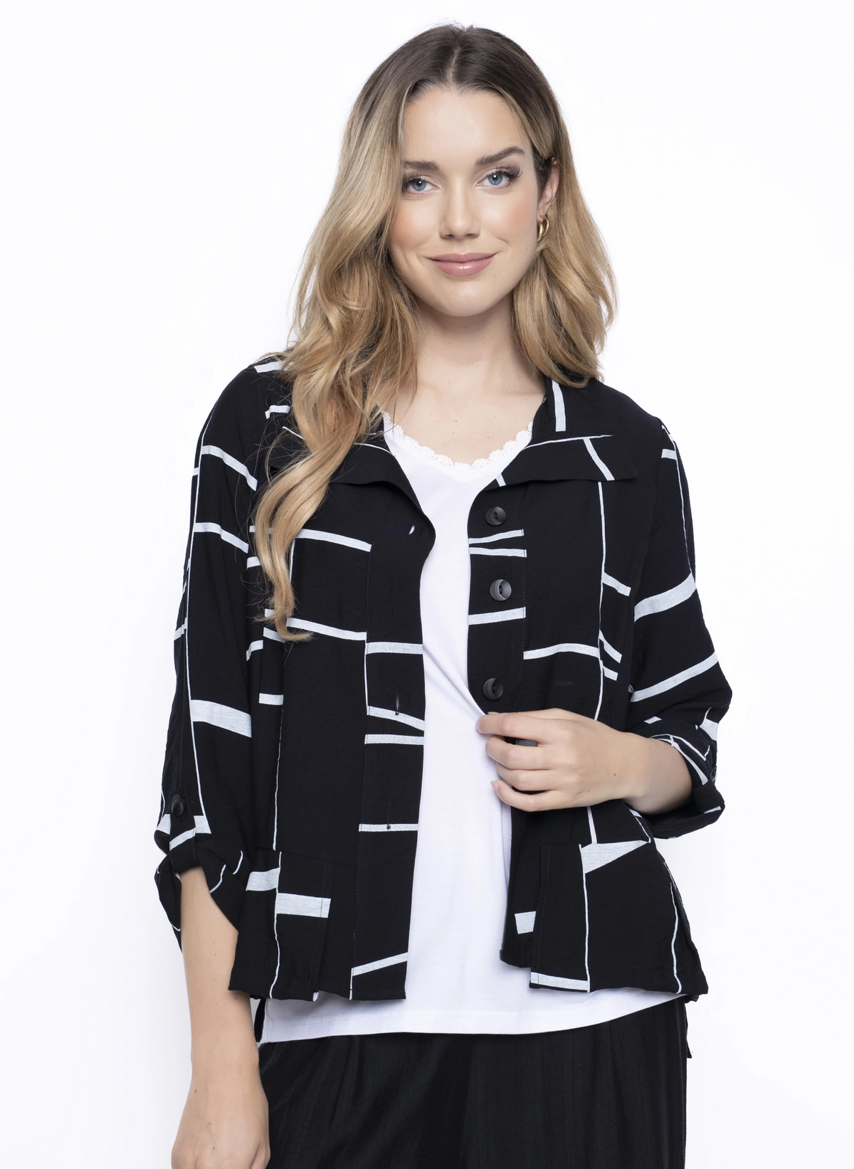 Geometric Print Button-Front Jacket