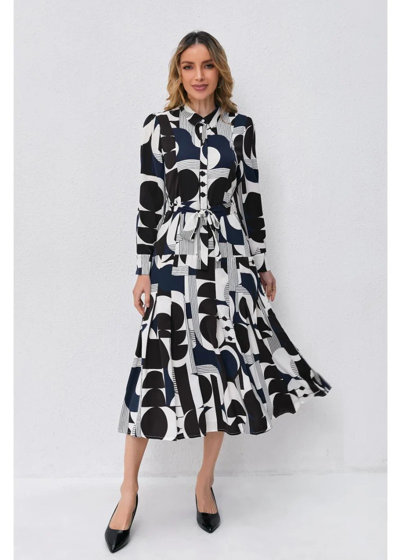 harmony midi dress Abstract Harmony NAVY White Midi Dress XS / NAVY