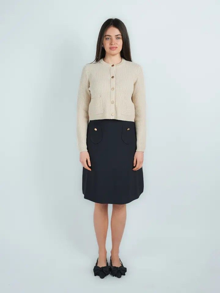 Cream Gold Button Knitted Cardigan
