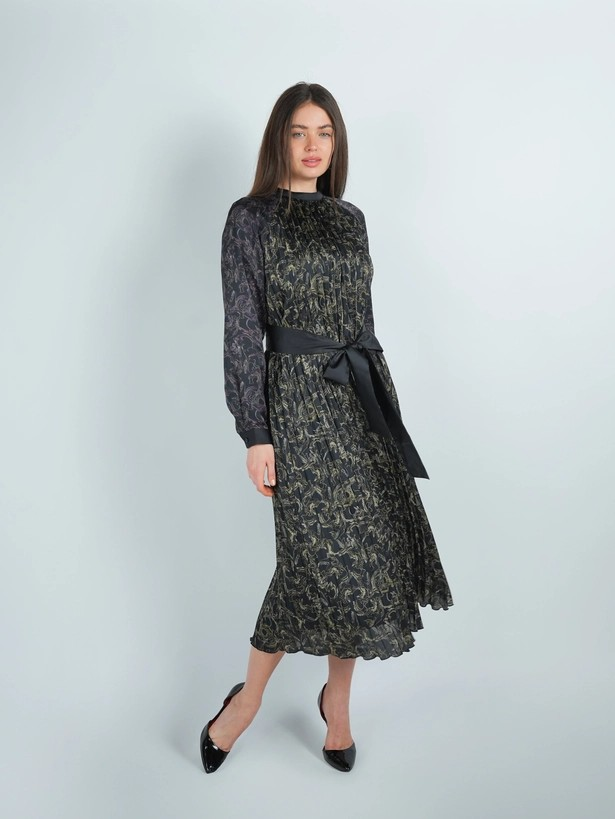 two tone pleated dress Non-Waisted XS / Black Shop Business Casual Dresses daytime celebrations oversized_dress Color:Black-Fuchsia