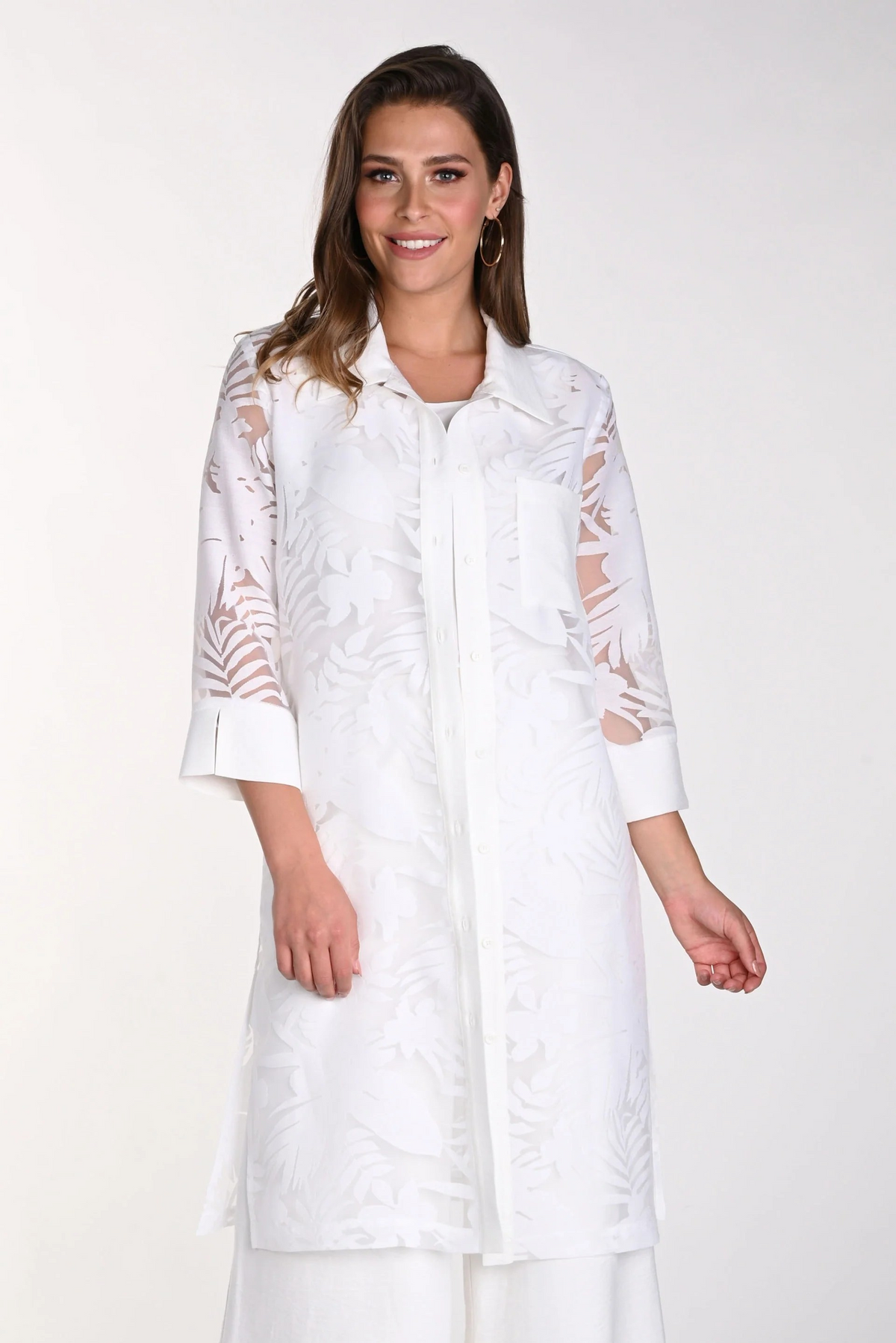 Off-White Tropical Print Tunic Frank Lyman  241189