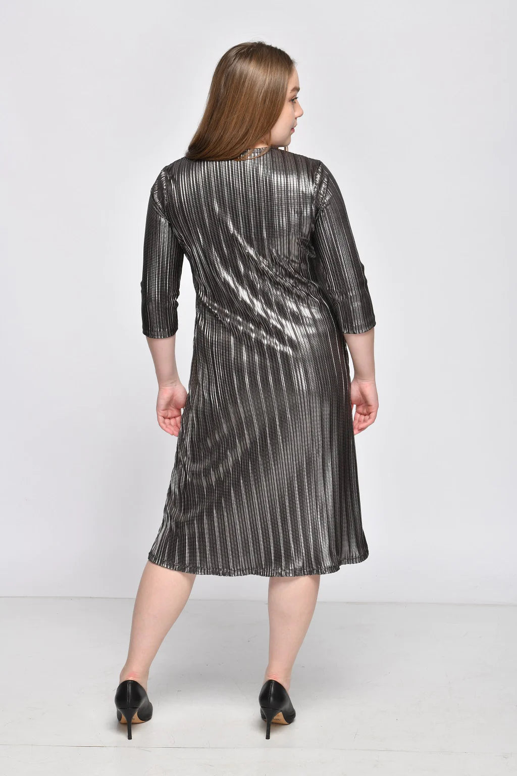A- Line Dress - Metallic Pleated