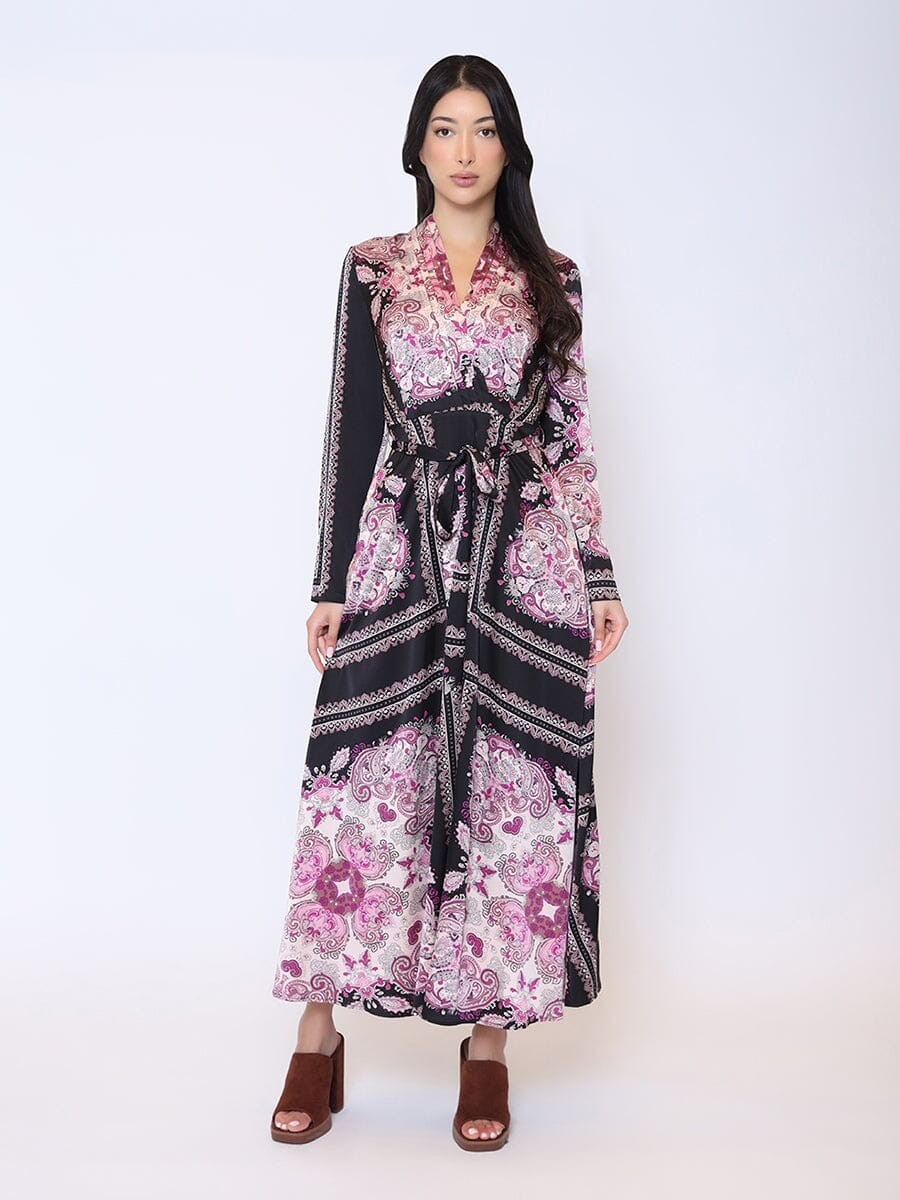 Gracia Paisley Print Long Sleeve V-Neck Maxi Dress D34795