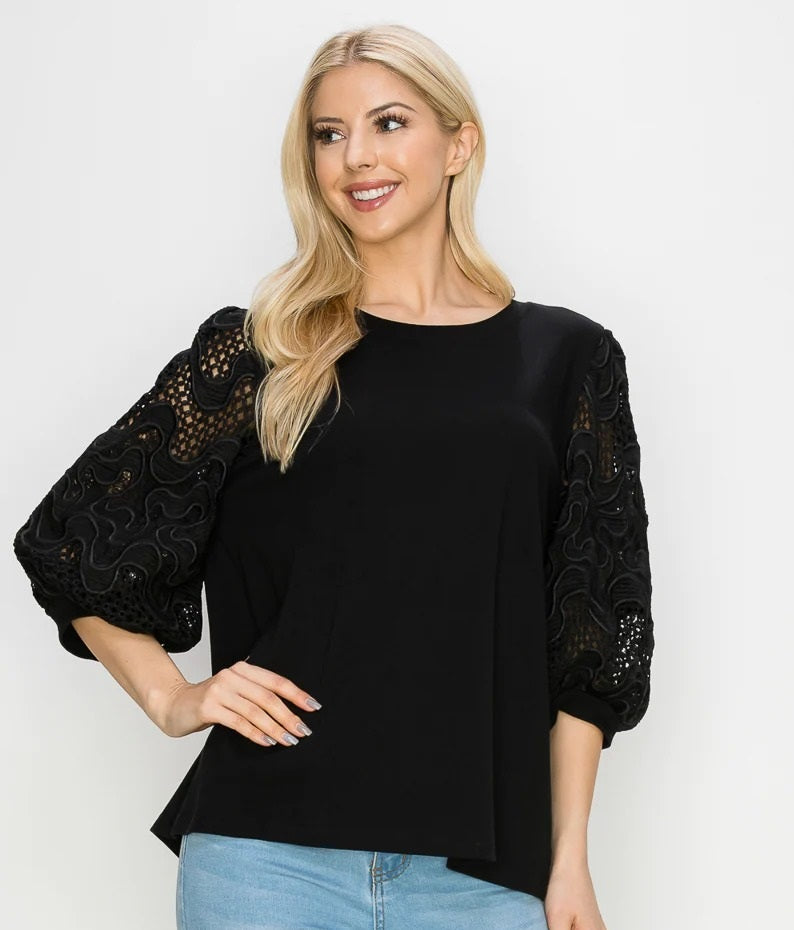 Pointe Knit Top with Lace
