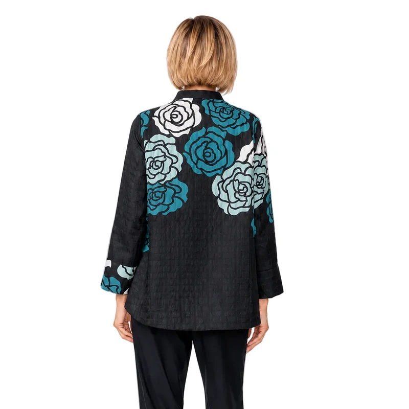IC COLLECTION Textured Rose Garden Jacket in Blue - C1230J