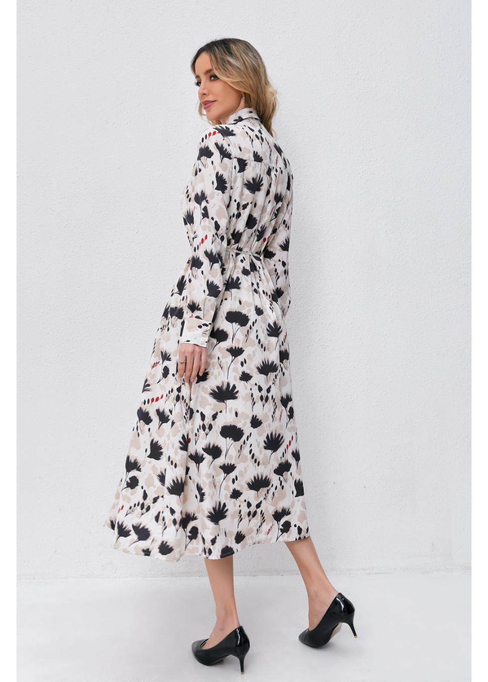 Modest Floral Midi Dress with Light Front Tie