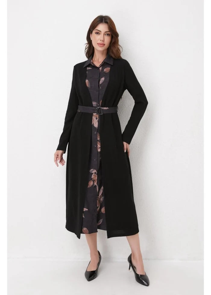 Black Layered Midi Belted Dress