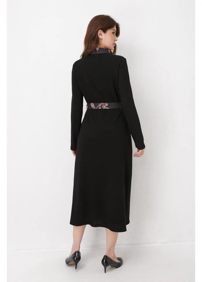 Black Layered Midi Belted Dress
