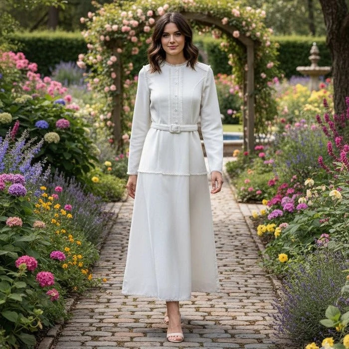 Ivory Grace Belted Midi Dress