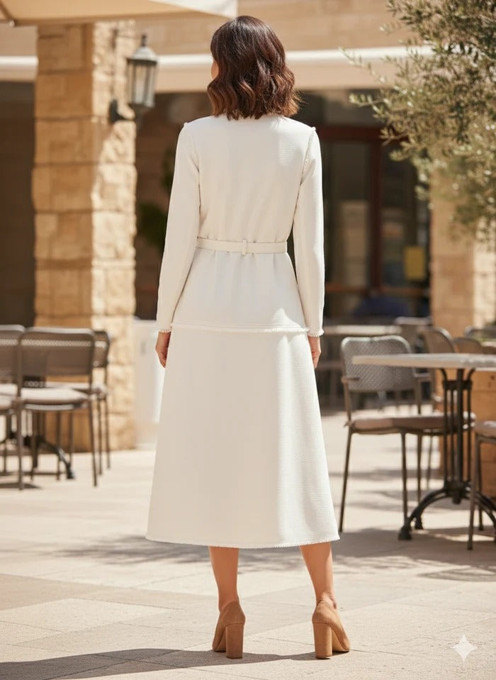 Ivory Grace Belted Midi Dress