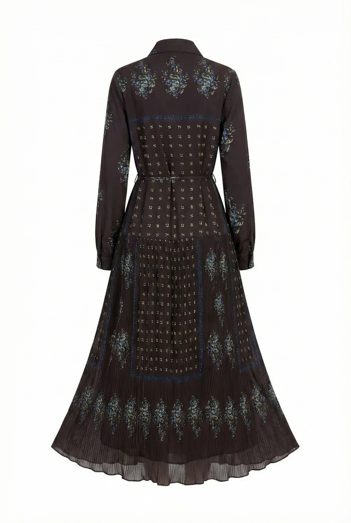 Noir Mosaic Button-Front Midi Dress