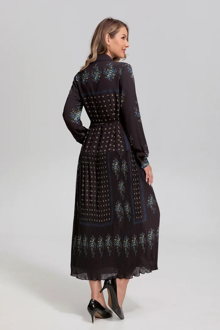 Noir Mosaic Button-Front Midi Dress