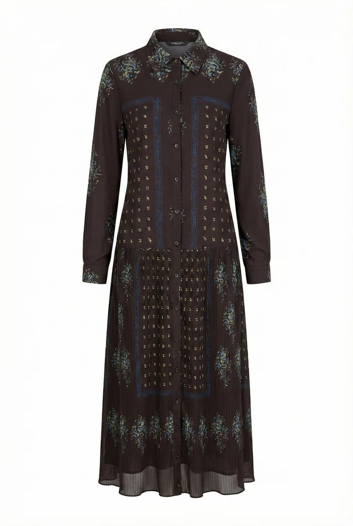 Noir Mosaic Button-Front Midi Dress