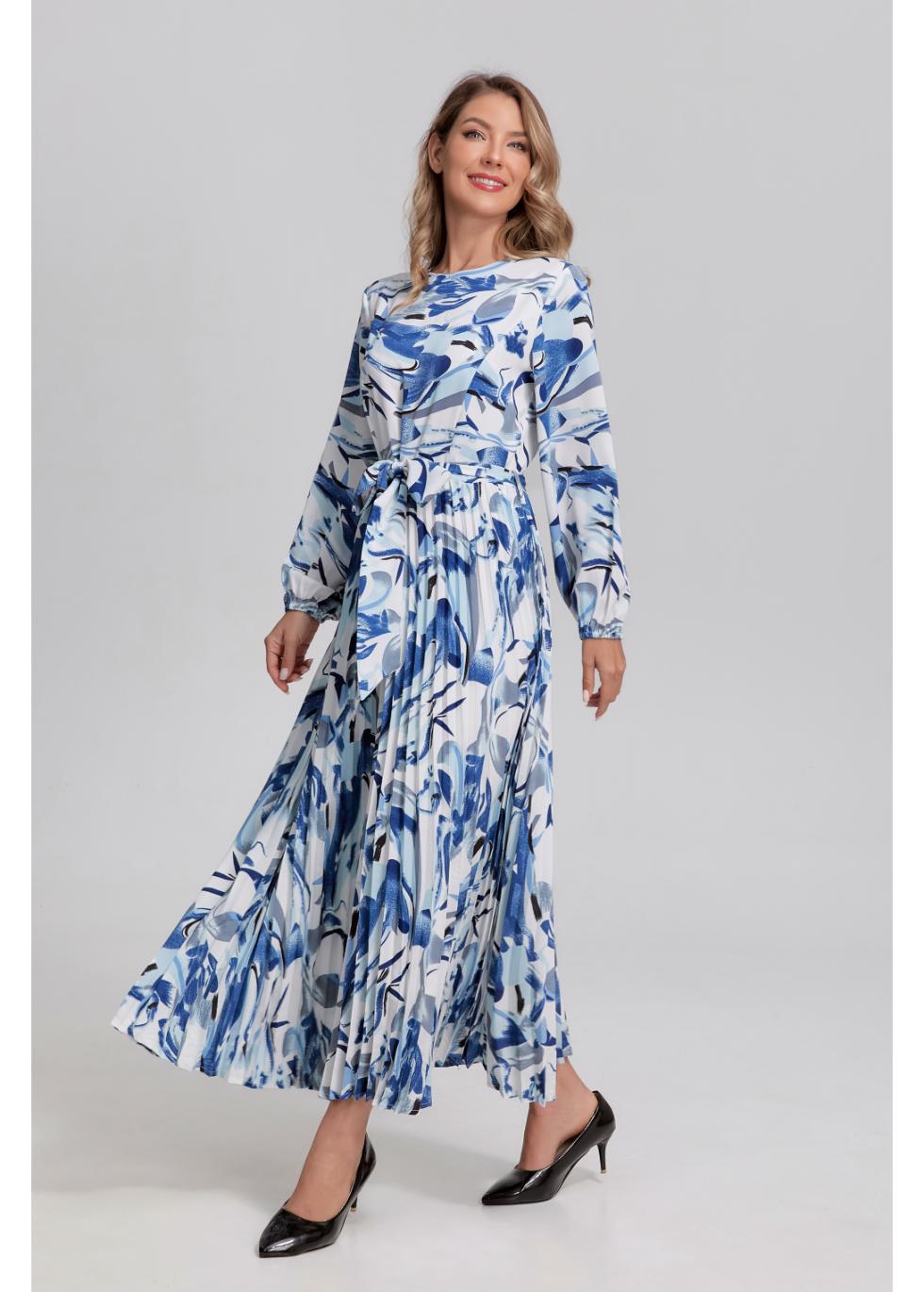 Abstract Print Pleated Midi Dress
