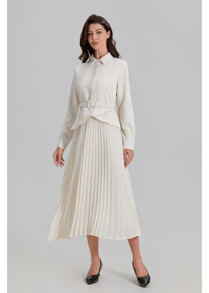 Ivory Paris Pleated Midi Dress