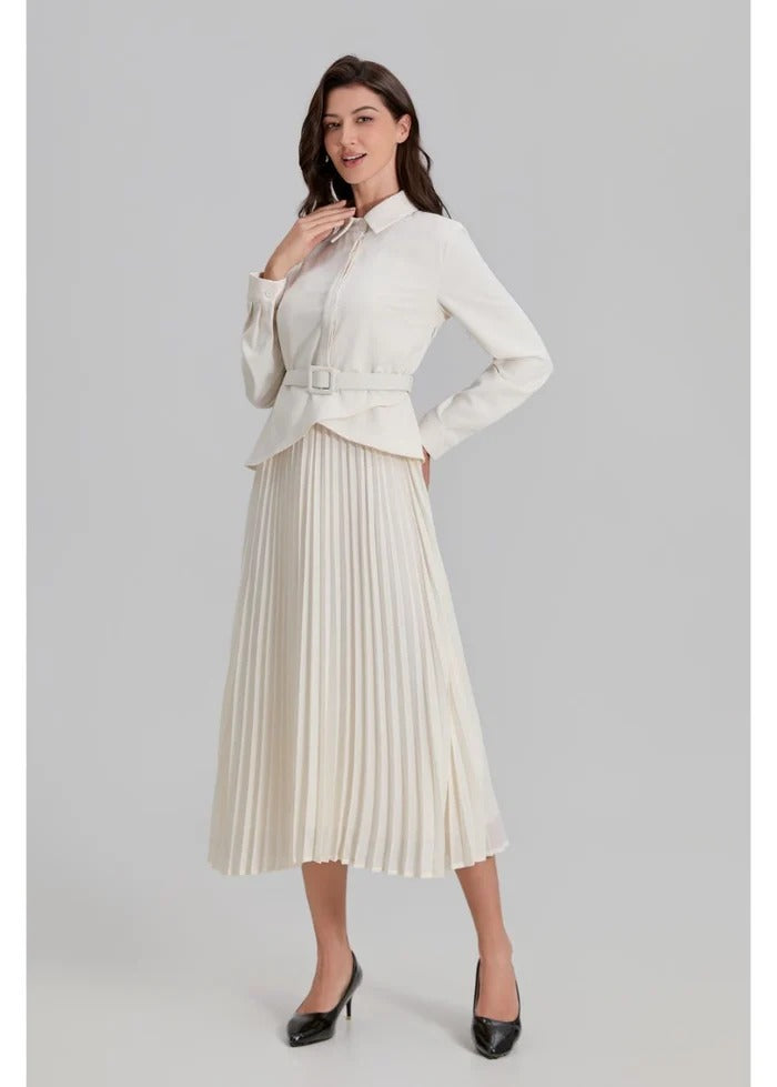 Ivory Paris Pleated Midi Dress