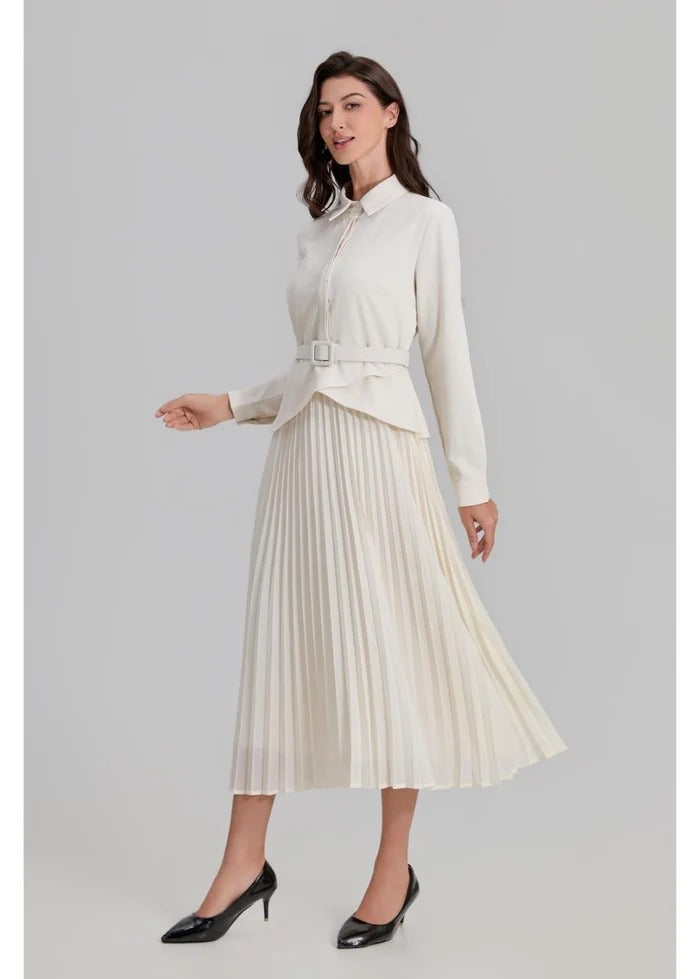 Ivory Paris Pleated Midi Dress
