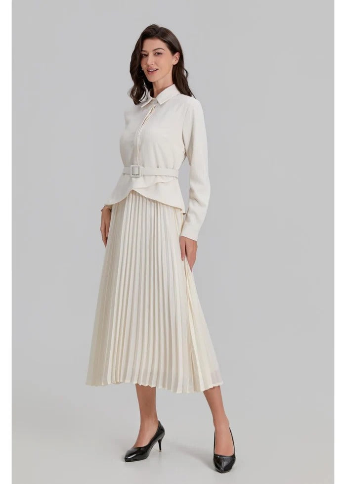 Ivory Paris Pleated Midi Dress