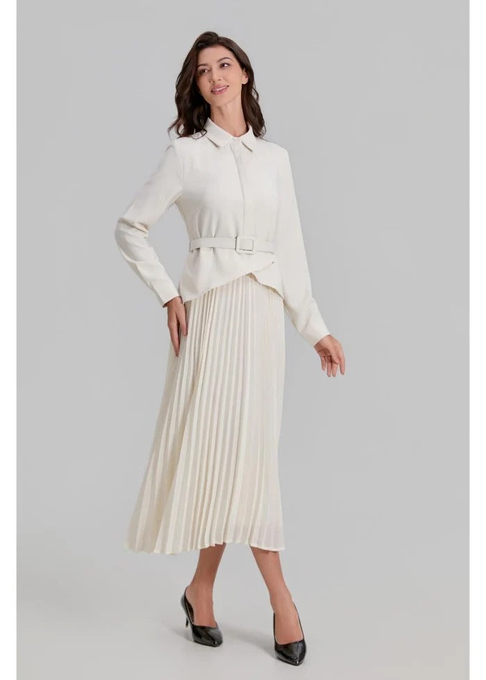 Ivory Paris Pleated Midi Dress
