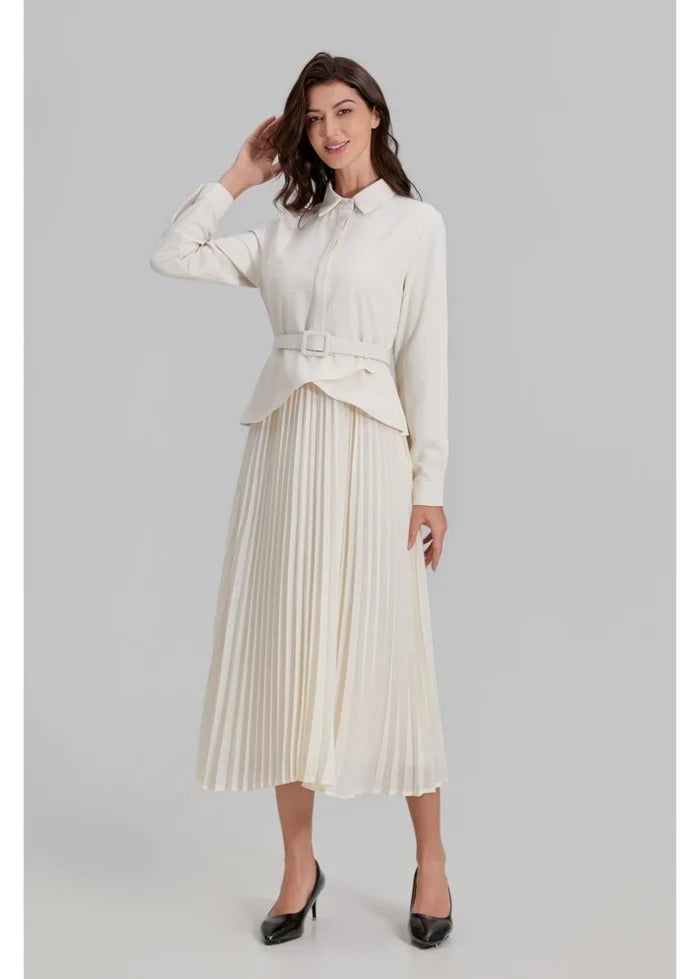Ivory Paris Pleated Midi Dress