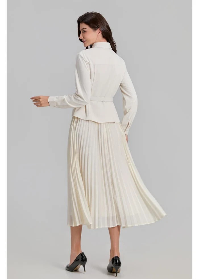 Ivory Paris Pleated Midi Dress