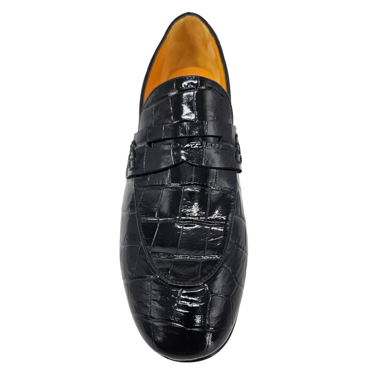 Black Leather Flat Moc Croc Leather Loafer