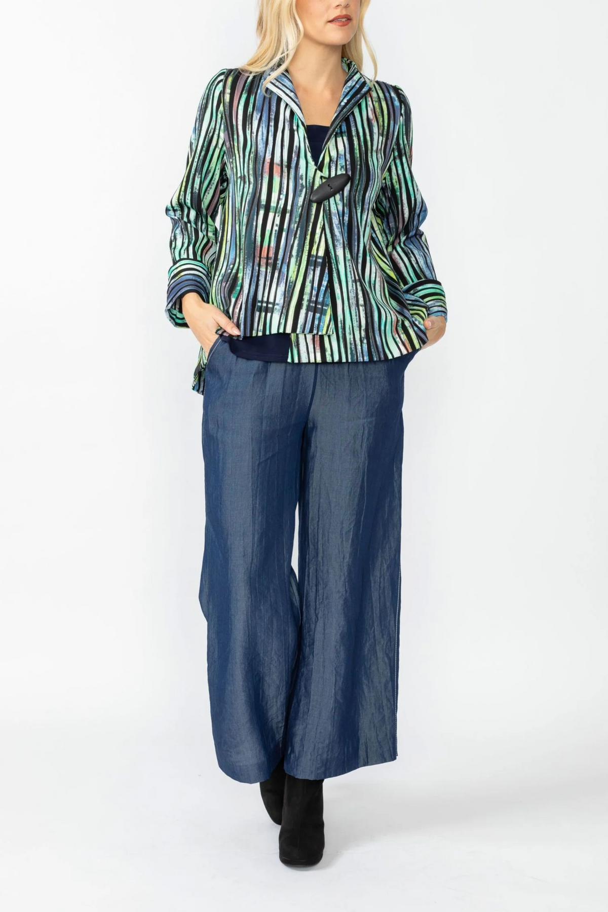 IC Collection Green and Blue One Button Jacket 6942J