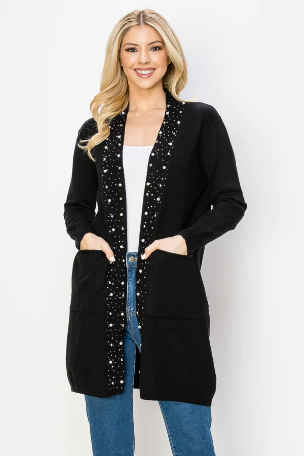 Joh Serra Knitted Sweater Cardigan with Pearls & Sparkles 52326SW