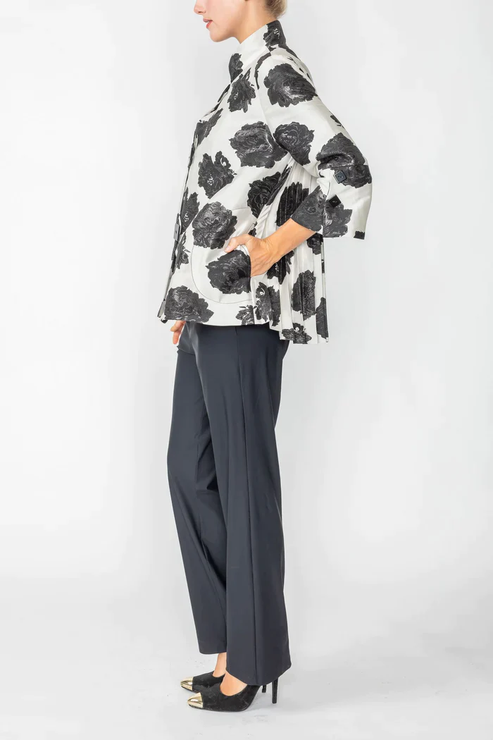 IC Collection Black White Floral Jacket - 6176J