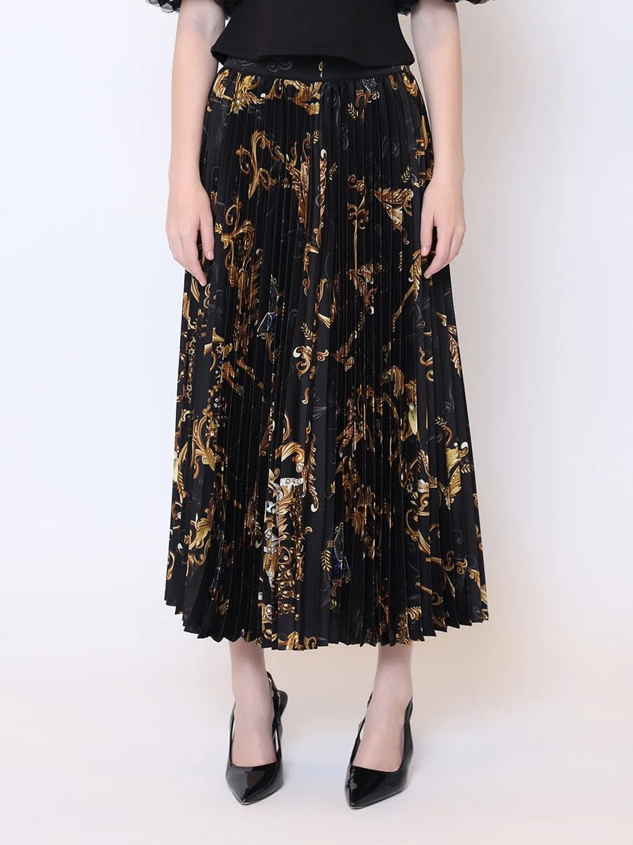 Floral Print Satin Pleated Skirt