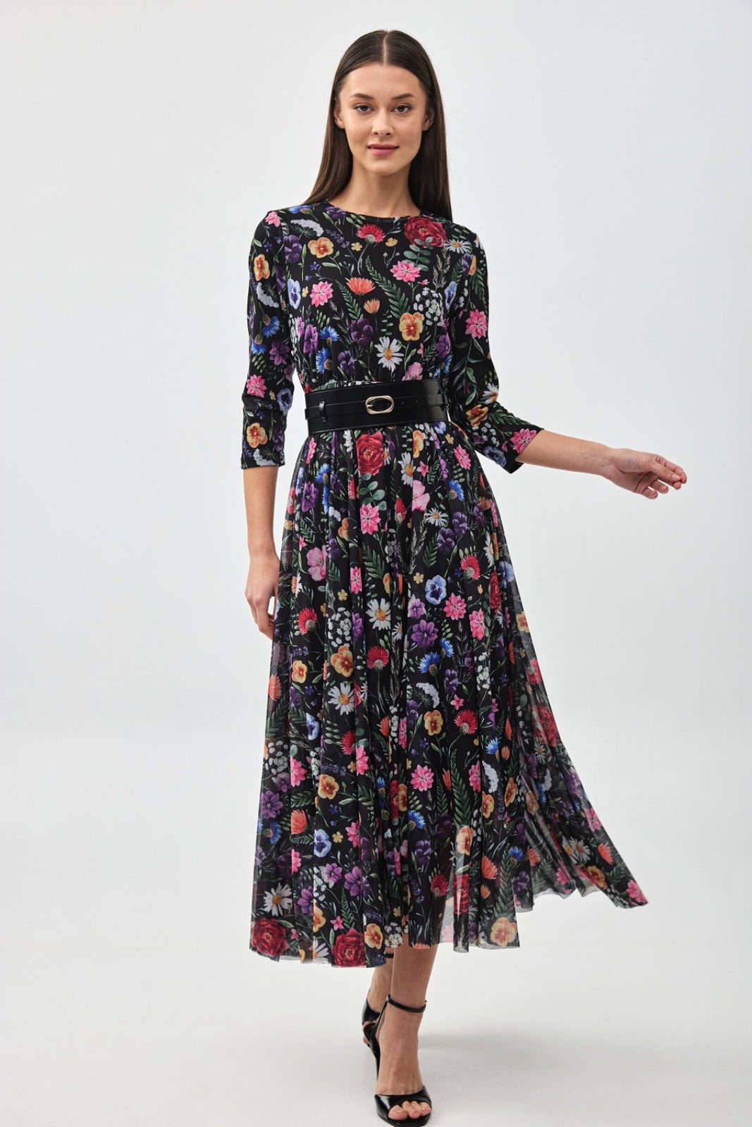 Floral Print Mesh Dress
