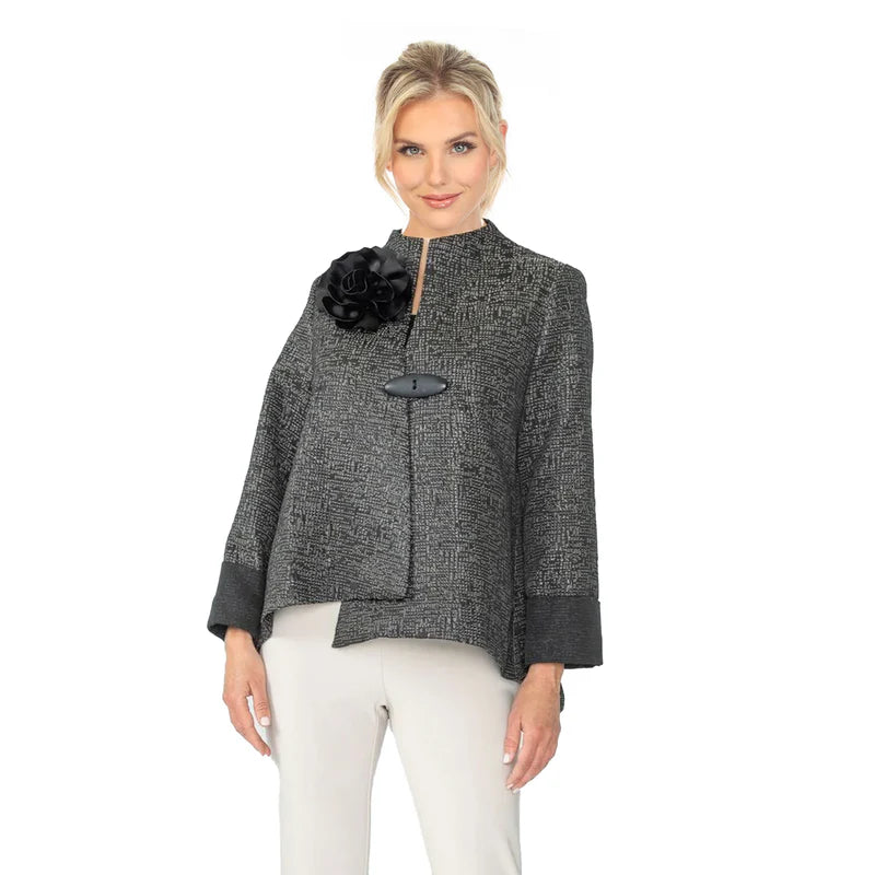 IC Collection Metallic Tweed Asymmetrical Jacket 6687J