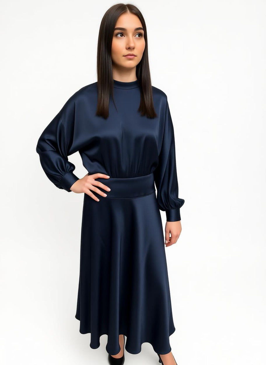 Navy Satin Dress